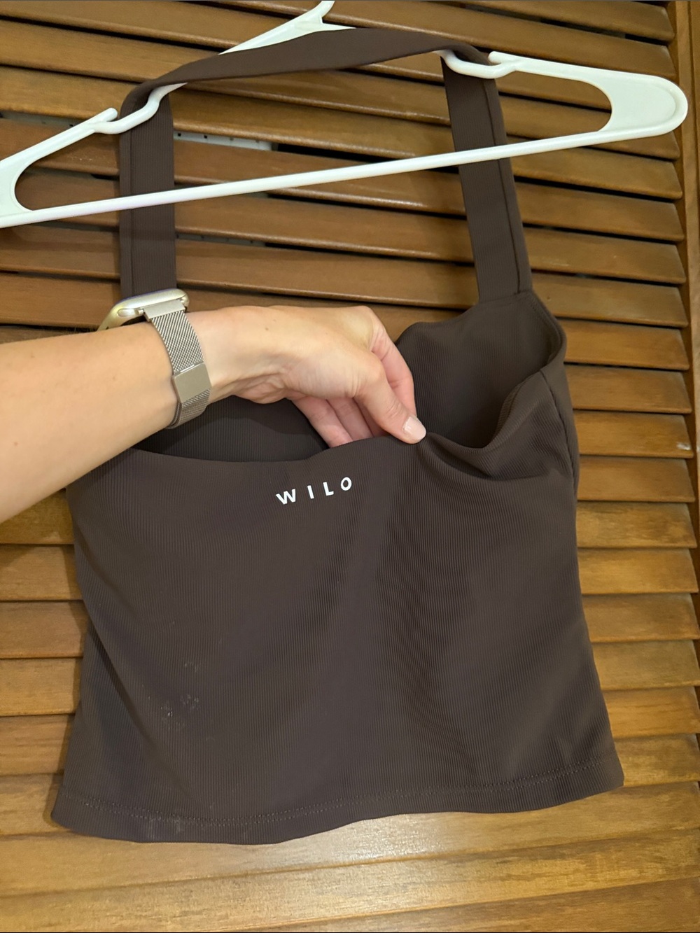 Brown Ribbed Square-Neck Halter Crop Top - Picture 3 of 4